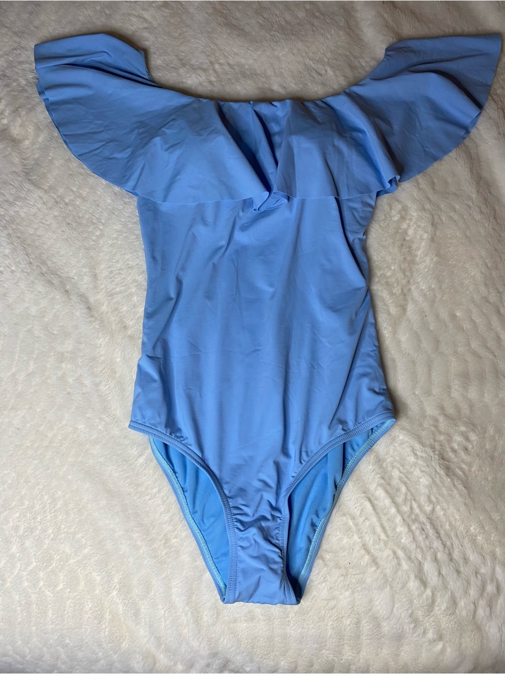 Envya Women’s S Blue Padded Off-Shoulder Ruffle One-Piece Swimsuit NWT